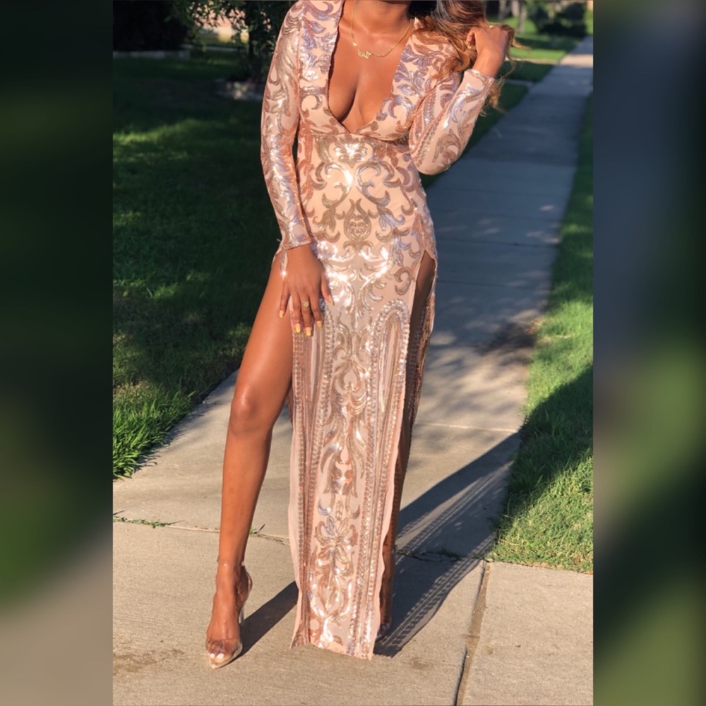 Sequin Slit Maxi Dress